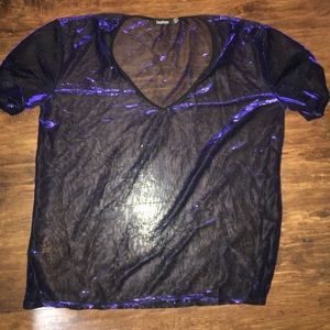 Metallic blue mesh top